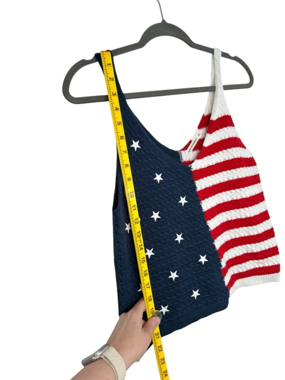 Moon & Madison American Flag Red White & Blue Stars & Stripes Knit Tank Crochet - Picture 6 of 7